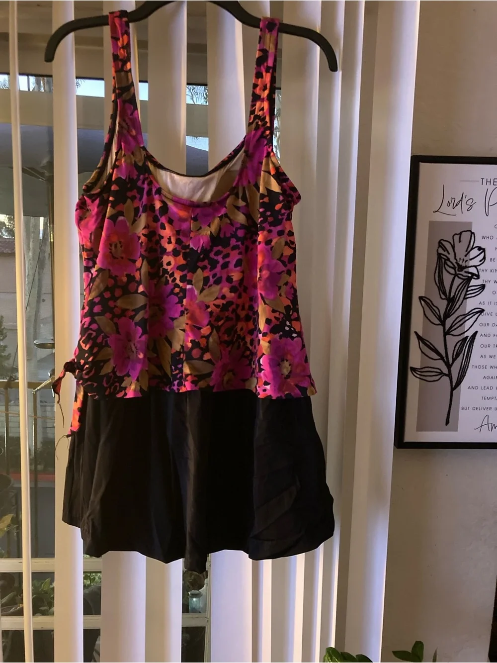 Maxine of Hollywood Pink Floral and Black One-Piece Swimdress